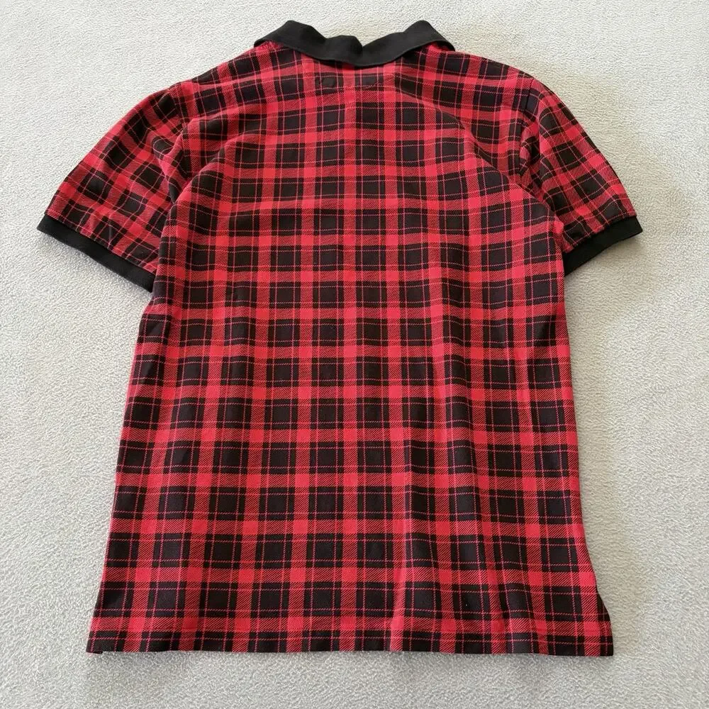 Polo Ralph Lauren Custom Slim Fit Red Tartan Plaid Polo Shirt Mens M Cotton